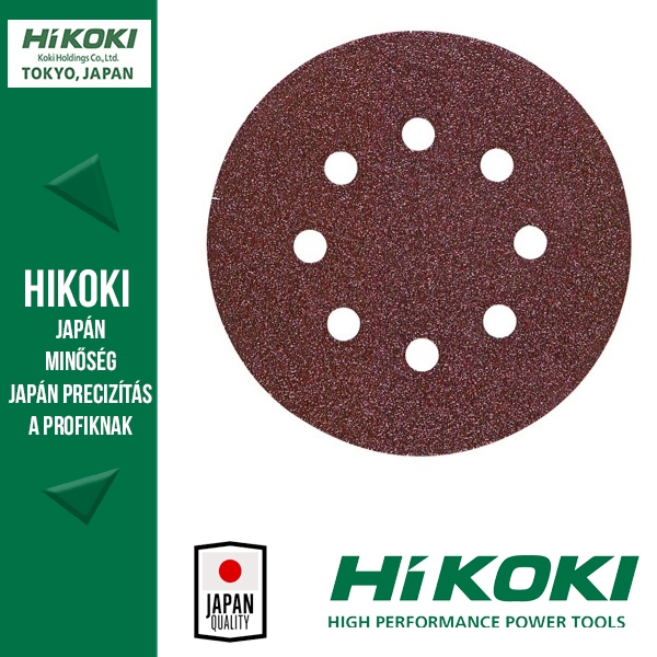 Hikoki (Hitachi) 8lyukú tépőzáras csiszolópapír (excentercsiszolókhoz) - Ø125 / K40 - 10db/csomag