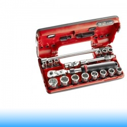FACOM Racsni- és dugókulcs készlet, 3/8", 6 pontos, 18 db-os