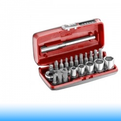 FACOM Ultrakompakt Racsni- és dugókulcs készlet bitekkel, csuklós racsnival, 1/4", 23 db-os