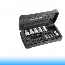 FACOM Bit- és dugókulcs készlet, TORX, 1/4" és 1/2" - 21 db-os