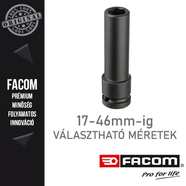 FACOM Gépi hosszú dugókulcsok, 3/4", 6 lapú, metrikus méretek, 17-46mm