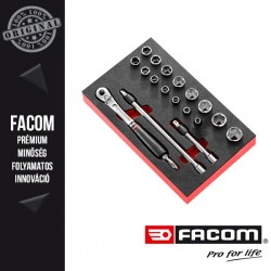 FACOM Dugókulcs készlet SLS Rögzíthető porálló racsnival, habszivacs modulban, 3/8", 18db-os