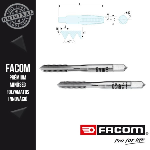 FACOM Nagy teljesítményű kobalt menetfúró, M4 x 0,7mm, 2db