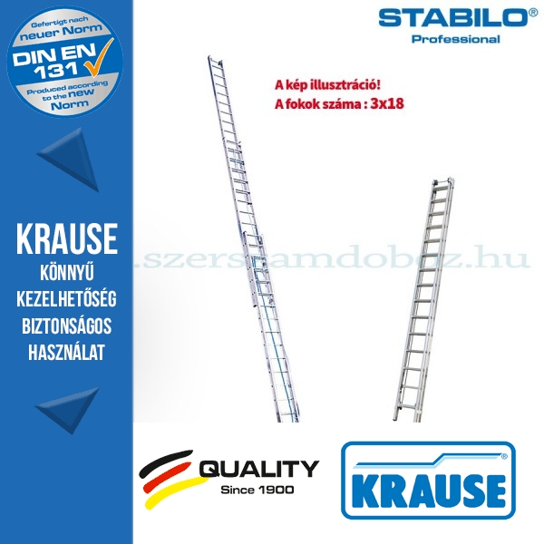 Krause Stabilo Professional létrafokos húzóköteles létra, háromrészes 3x18 fokos