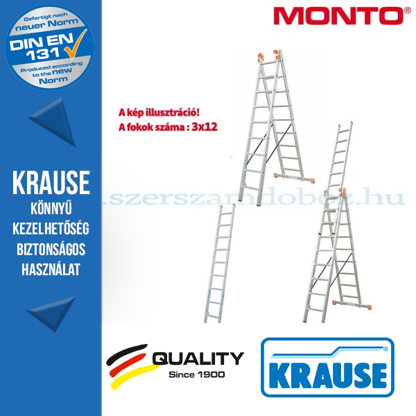 Krause Monto lépcsőzhető létrafokos sokcélú létra Tribilo 3x12 fokos