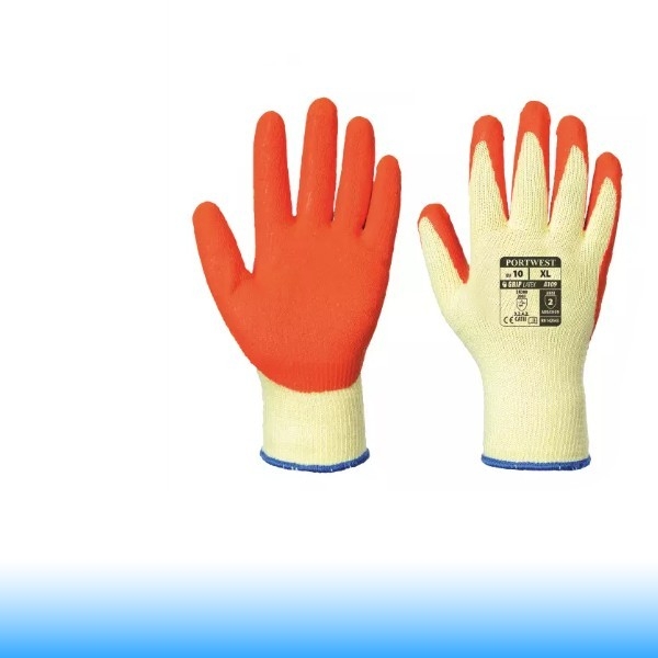 PORTWEST A109 - MÁRTOTT LATEX KESZTYŰ (KISKER CSOMAGOLÁS) NARANCS