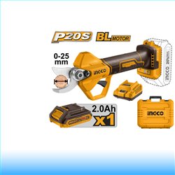INGCO Akkus metszőolló 25 mm szénkefe nélküli 20 V (1 x 2,0 Ah akku + töltő)