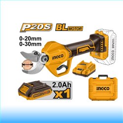 INGCO Akkus metszőolló 25 mm szénkefe nélküli 20 V (1 x 2,0 Ah akku + töltő)