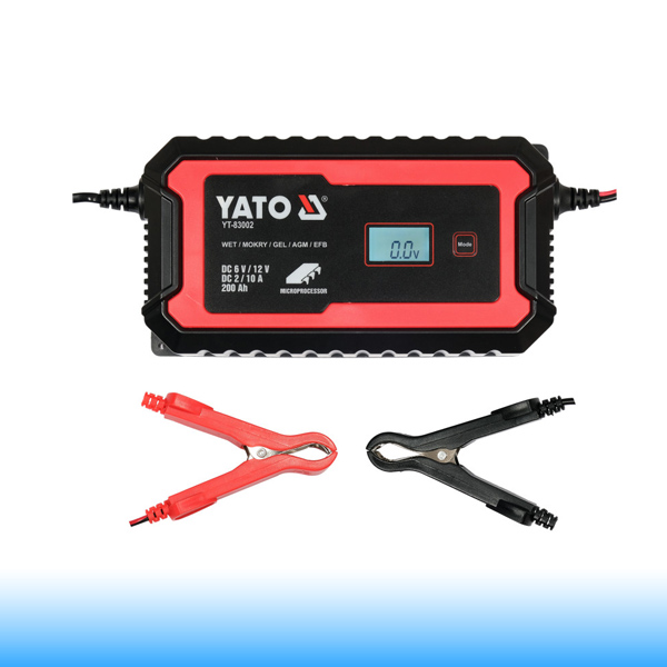 YATO Akkumulátor töltő 6/12 V 2/10 A max. 200 Ah LCD kijelző