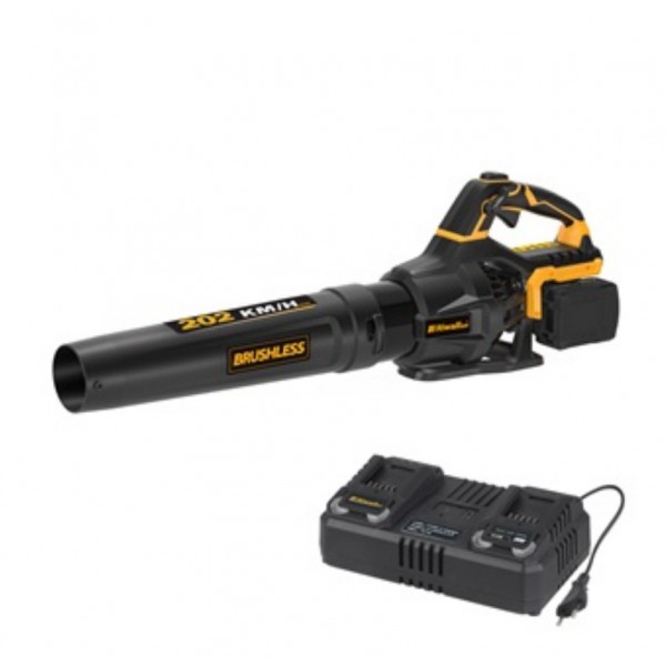 Riwall RABL 3220i SET - akkus lombfúvó 40 V, indukciós motorral (2x20V 4,5Ah akkuval és 4Ah dupla gyorstöltővel)